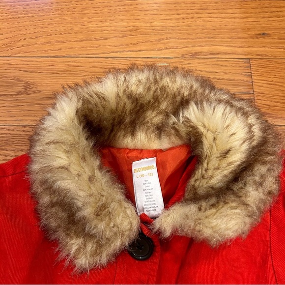 Gymboree girls 10-12 jacket button up faux fur reddish orange perfect condition - Picture 3 of 5